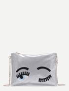 Romwe Silver Blinking Eye Glitter Sequins Clutch Bag With Chain Strap