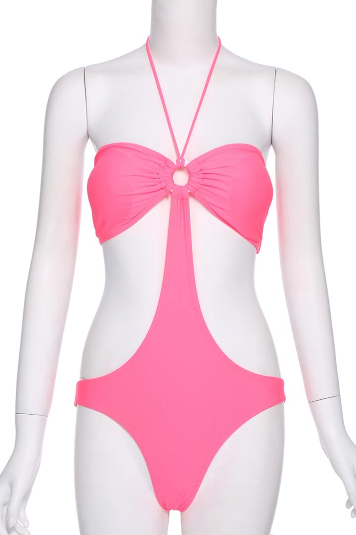 Romwe Romwe Sexy Halter Peach Swimwear