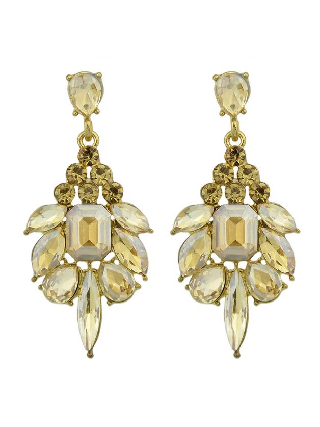 Romwe Champagne Rhinestone Chandeliers Dangle Earrings