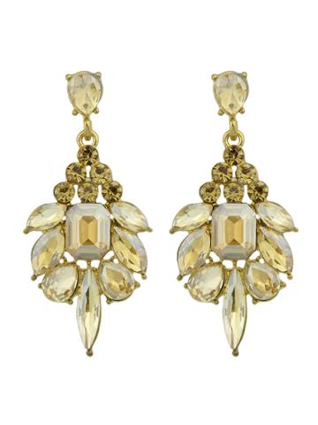 Romwe Champagne Rhinestone Chandeliers Dangle Earrings