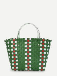 Romwe Woven Design Bag With Double Handle
