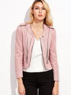 Romwe Pink High Low Suede Zip Up Jacket