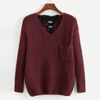 Romwe Lace Up Pocket Front Sweater