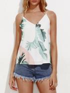 Romwe V Back Palm Leaf Print Cami Top