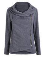 Romwe Dark Grey Long Sleeve Asymmetric Zip Outerwear