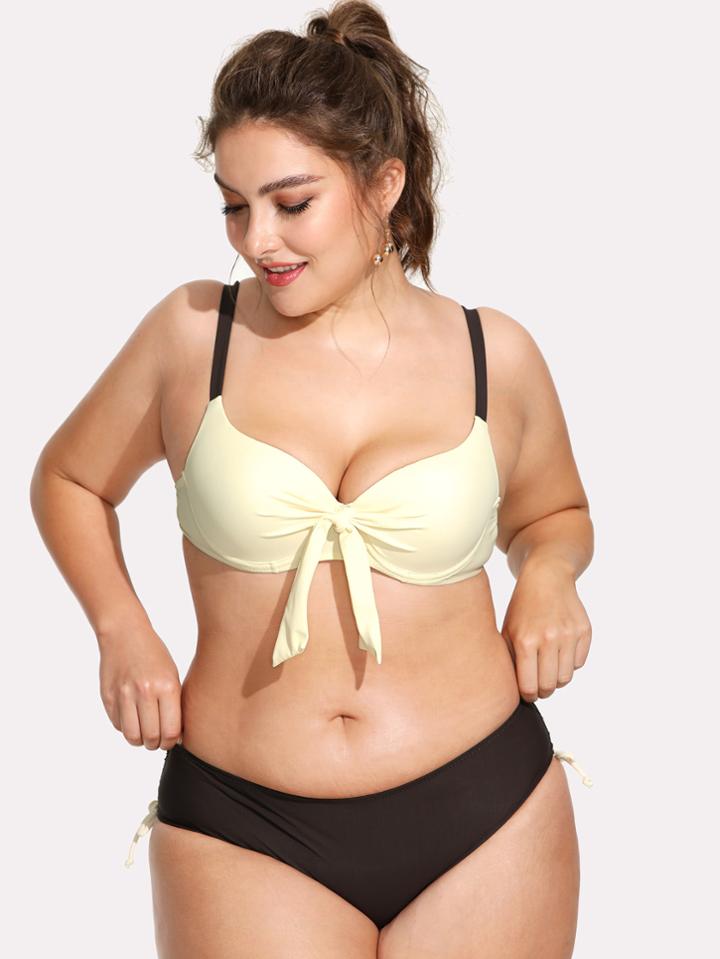 Romwe Knot Front Two Tone Bikini Set
