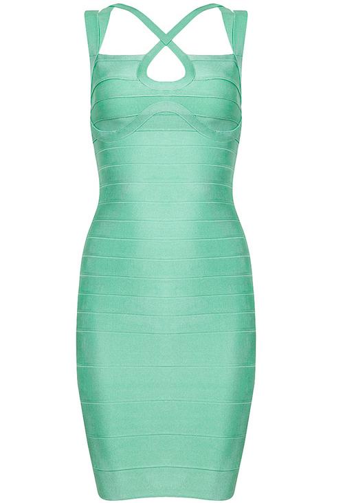 Romwe Light Green Criss Cross Bodycon Bandage Dress