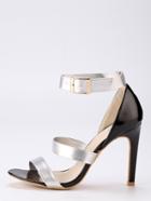Romwe Faux Patent Leather Strappy Sandals - Silver