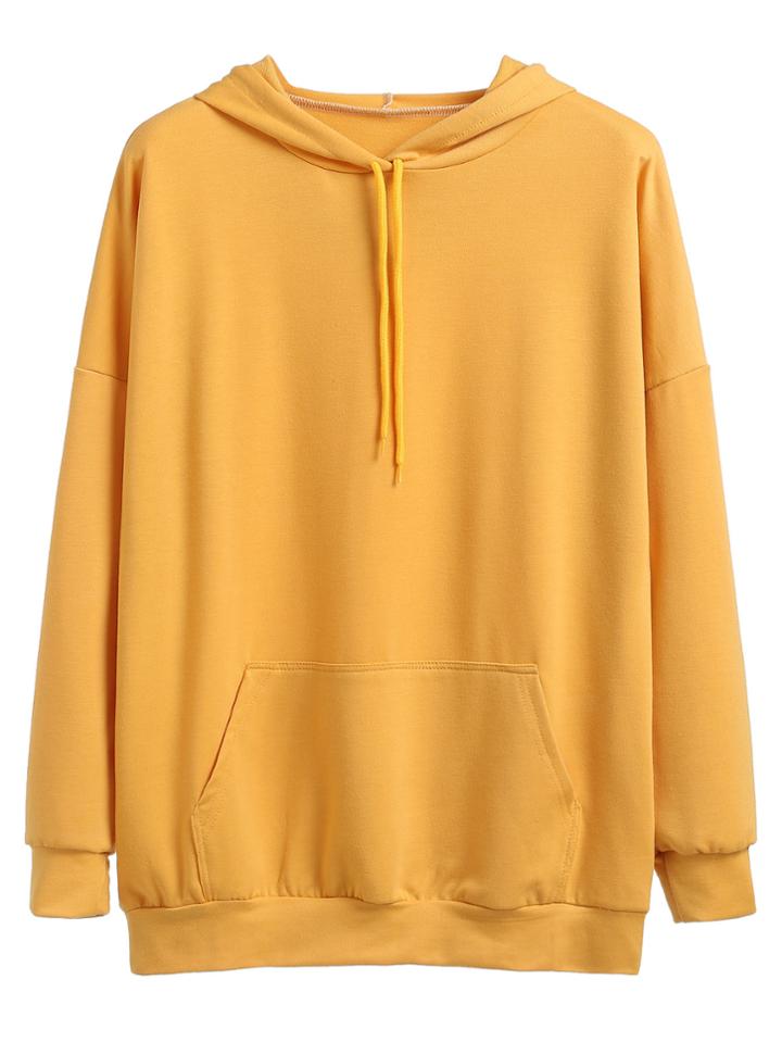 Romwe Ginger Dropped Shoulder Seam Drawstring Hooded Sweatshirt