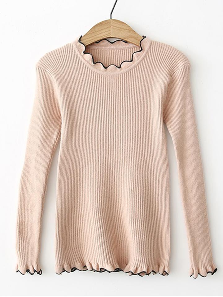 Romwe Contrast Wave Trim Ribbed Knit Sweater