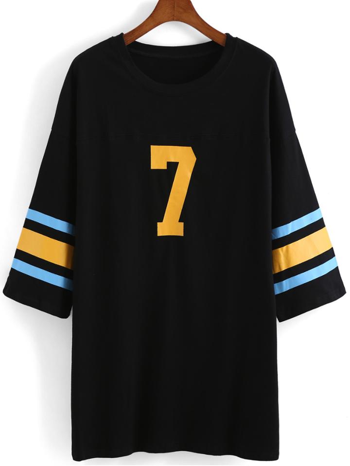 Romwe Number Print Varsity-striped T-shirt