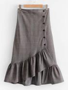 Romwe Button Up Glen Plaid Flare Skirt