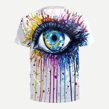 Romwe Guys Paint Drip And Eye Print Tee