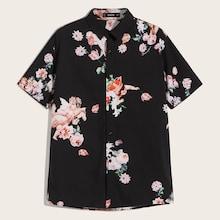 Romwe Guys Flower & Angel Print Shirt