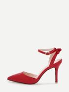 Romwe Red Pointed Out Ankle Strap High Stiletto Pumps