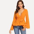 Romwe Bell Sleeve Knot Wrap Top