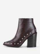 Romwe Studded Trim Block Heeled Ankle Boots