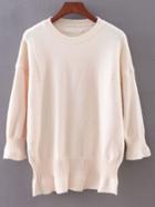 Romwe Apricot Elastic Cuff Plain Slim Sweater