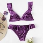 Romwe Ruffle Plain Velvet Bikini Set