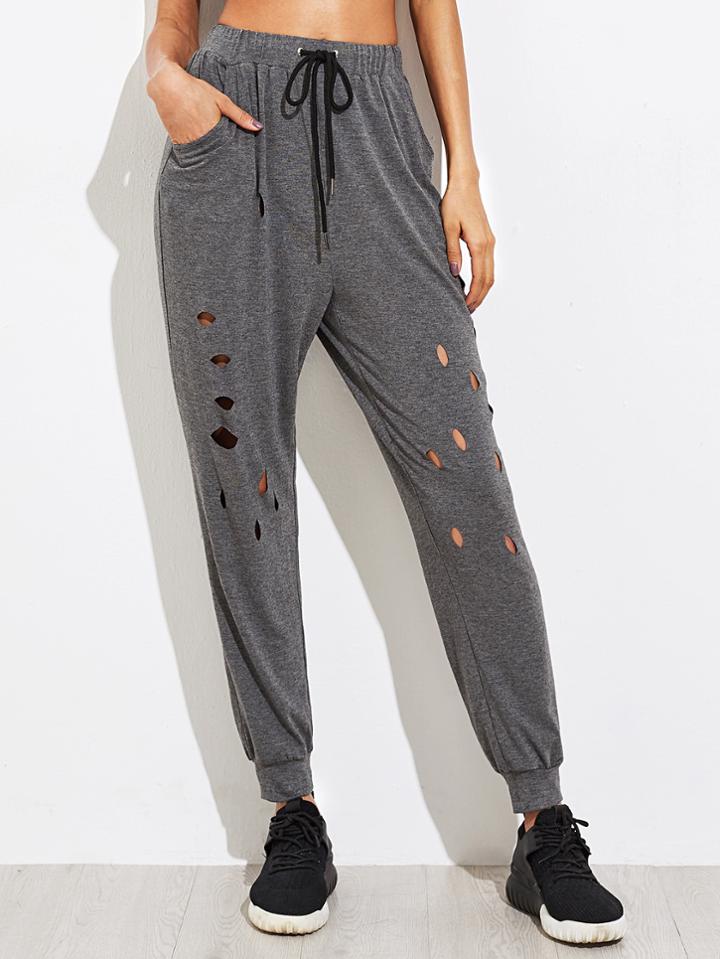 Romwe Cut Out Heather Knit Sweatpants