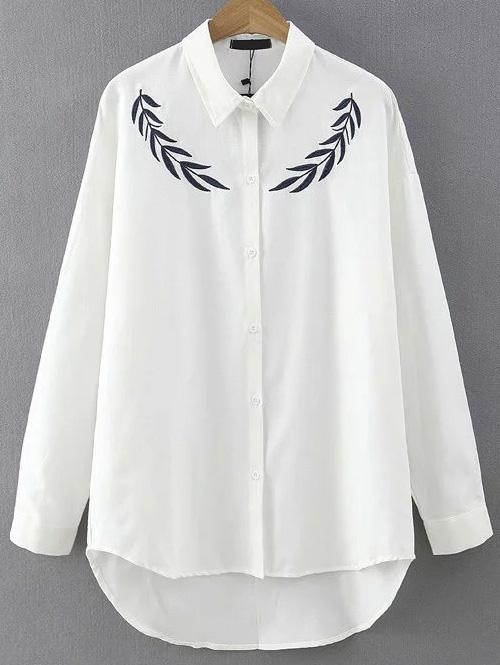 Romwe Dip Hem Leaves Print Blouse