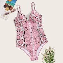 Romwe Snakeskin Push Up One Piece Swimwear