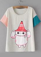 Romwe Baymax Print Grey T-shirt