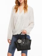 Romwe Black Quilted Pu Pom Pom Winged Tote Bag With Strap
