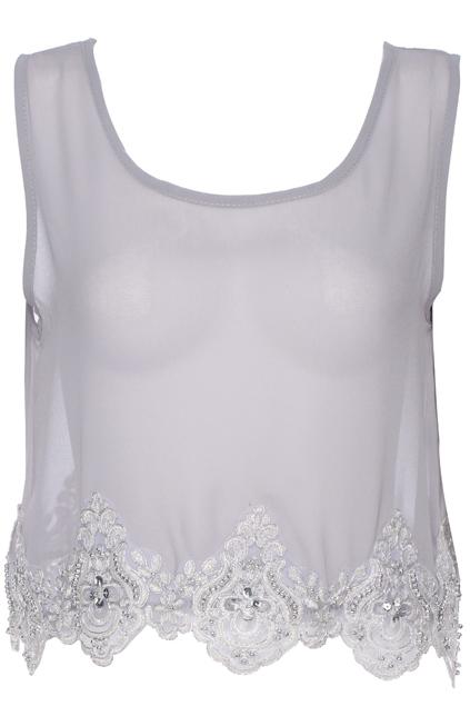 Romwe Embroidery Embellished Sleeveless Grey Vest