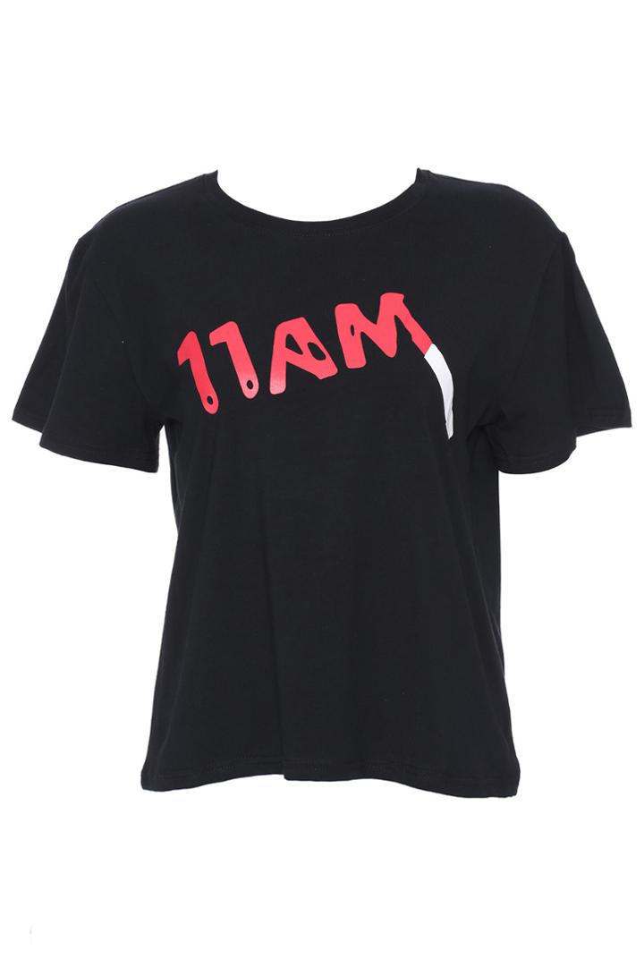 Romwe Romwe Lipstick Words Print Short-sleeved Black T-shirt