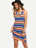 Romwe Multicolor Striped Sleeveless Shift Dress