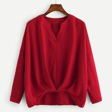 Romwe V Neck Solid Dip Hem Blouse