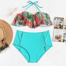 Romwe Plus Flower Print Bikini Set
