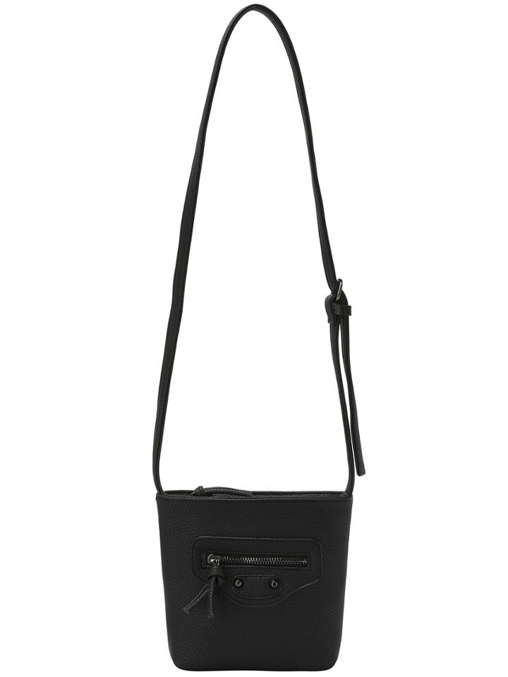 Romwe Stud Black Pu Shoulder Bag With Zippers