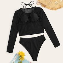 Romwe High Waist Bikini Set & Sheer Mesh Top 3pack