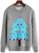 Romwe Christmas Tree Patterned Ball Embellished Sweater