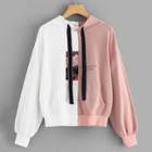Romwe Cut And Sew Panel Drawstring Detail Hoodie