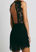 Romwe Sleeveless Open Back Lace Slim Black Dress