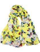 Romwe Yellow Butterfly Print Scarves