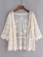 Romwe Apricot Sheer Mesh Lace Crop Cardigan