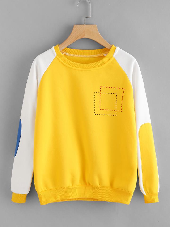 Romwe Geo Print Contrast Panel Sleeve Sweatshirt