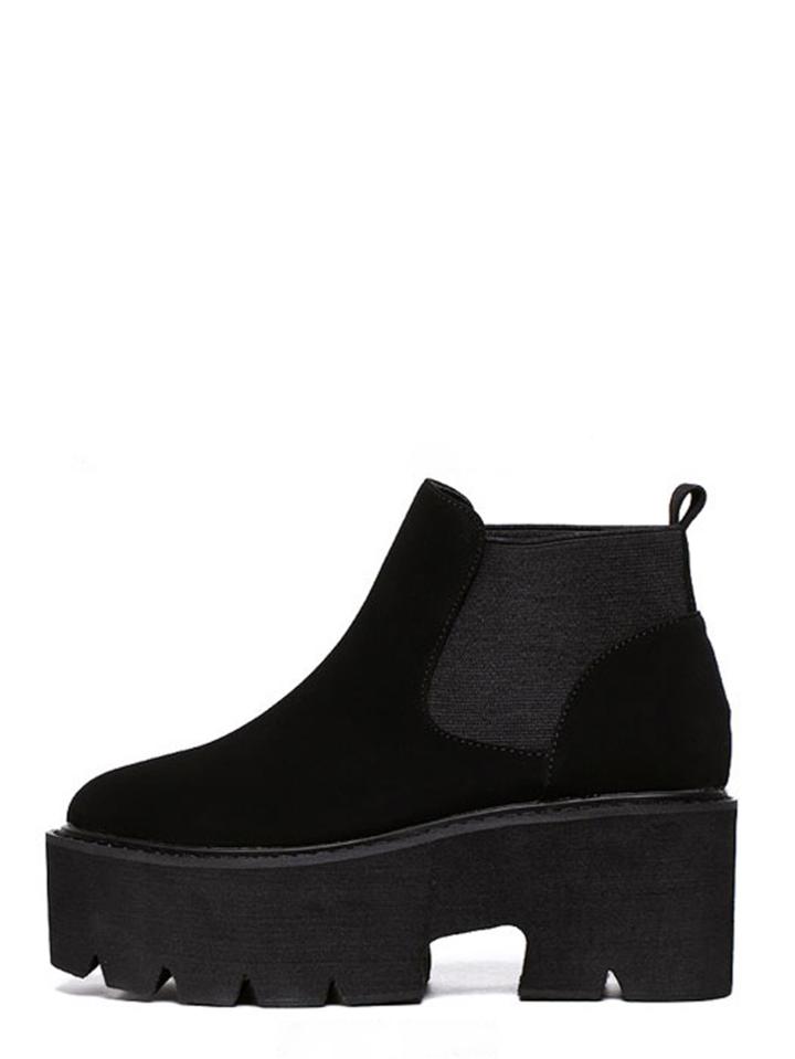 Romwe Black Round Toe Platform Chunky Ankle Boots