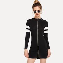 Romwe Zipper Front Varsity Striped Knit Dress