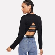 Romwe Striped Panel Tee