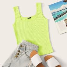 Romwe Neon Lime Rib-knit Tank Top