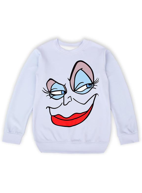 Romwe White Long Sleeve Face Print Loose Sweatshirt