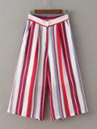 Romwe Red Elastic Waist Stripe Wide Leg Pants
