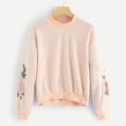 Romwe Faux Pearl Detail Floral Appliques Sweatshirt