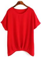 Romwe Short Sleeve Red Top