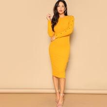 Romwe Snap-button Side Rib-knit Fitted Dress